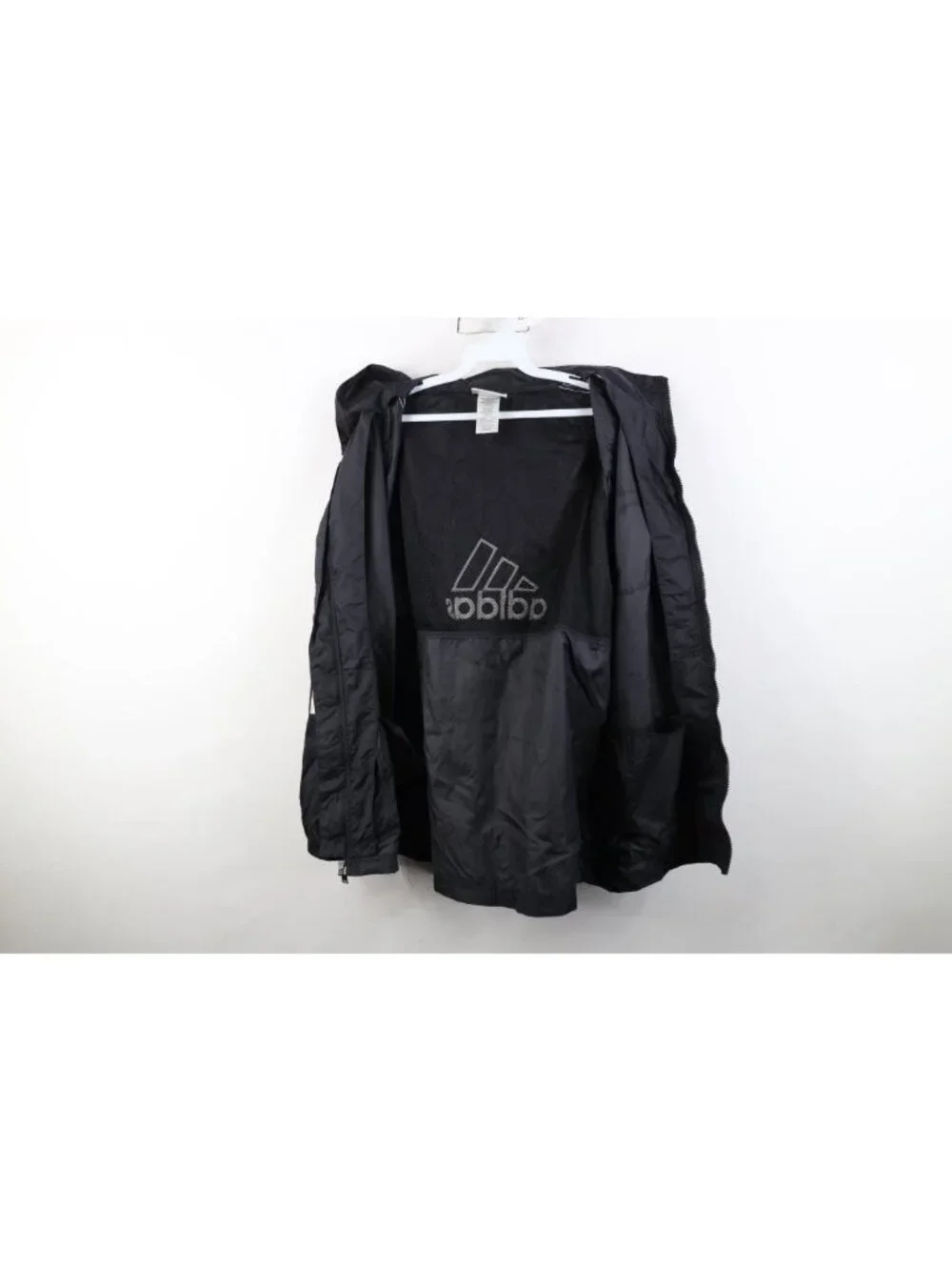 Vtg 90s Adidas Mens Medium Spell Out Hooded Full Zip Windbreaker Jacket Black